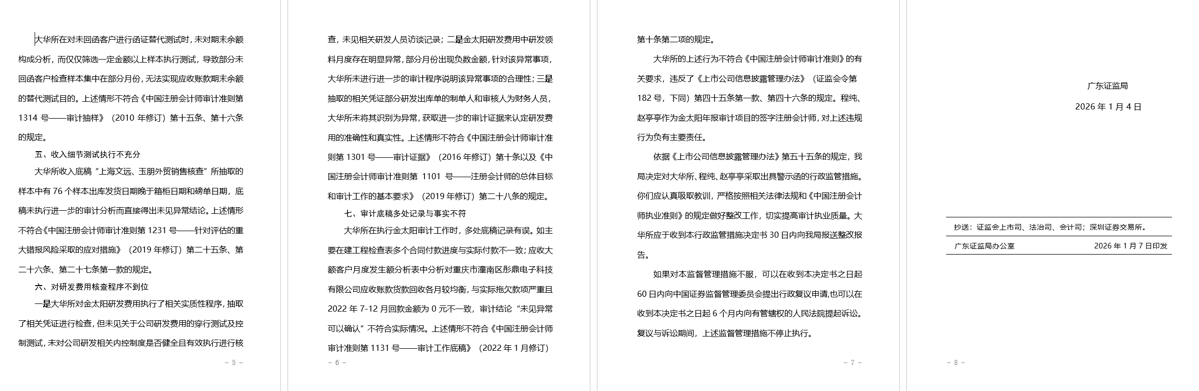 大華會計師事務所被出具警示函，涉年報審計執業多項違規